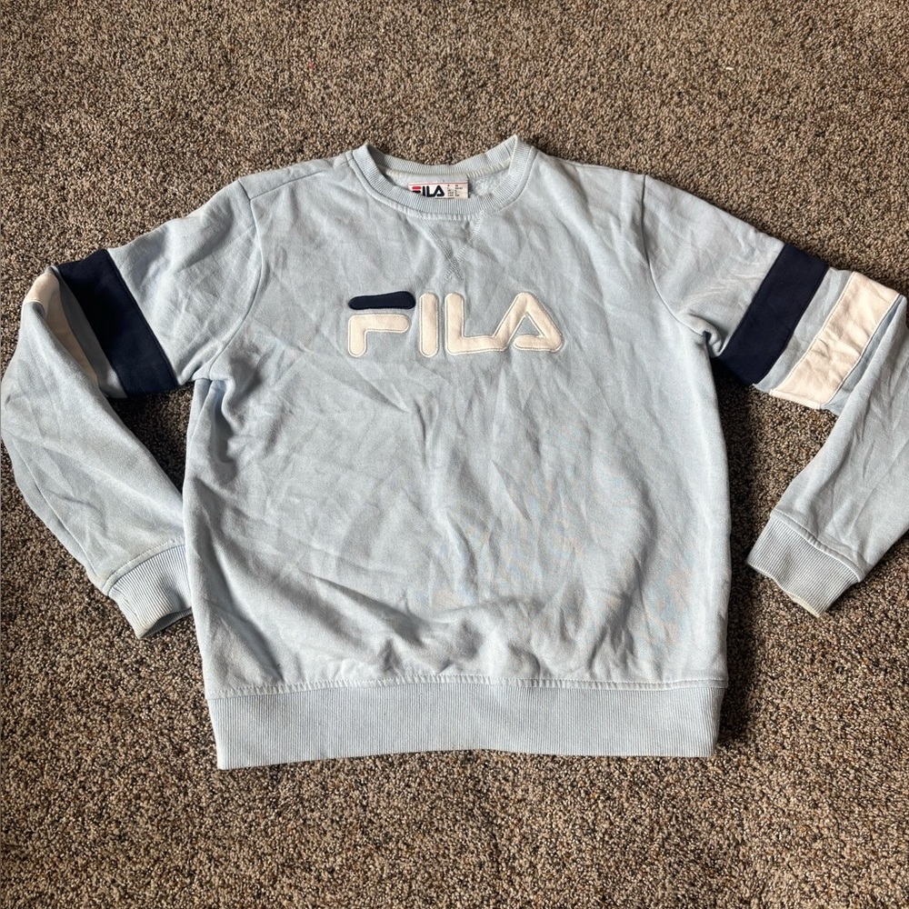 FILA Men's Light Blue Sweater size small preowned crew neck sweatshirt